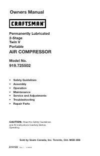 Craftsman PERMANENTLY LUBRICATED 2-STAGE TWIN V PORTABLE AIR COMPRESSOR 919.7255 